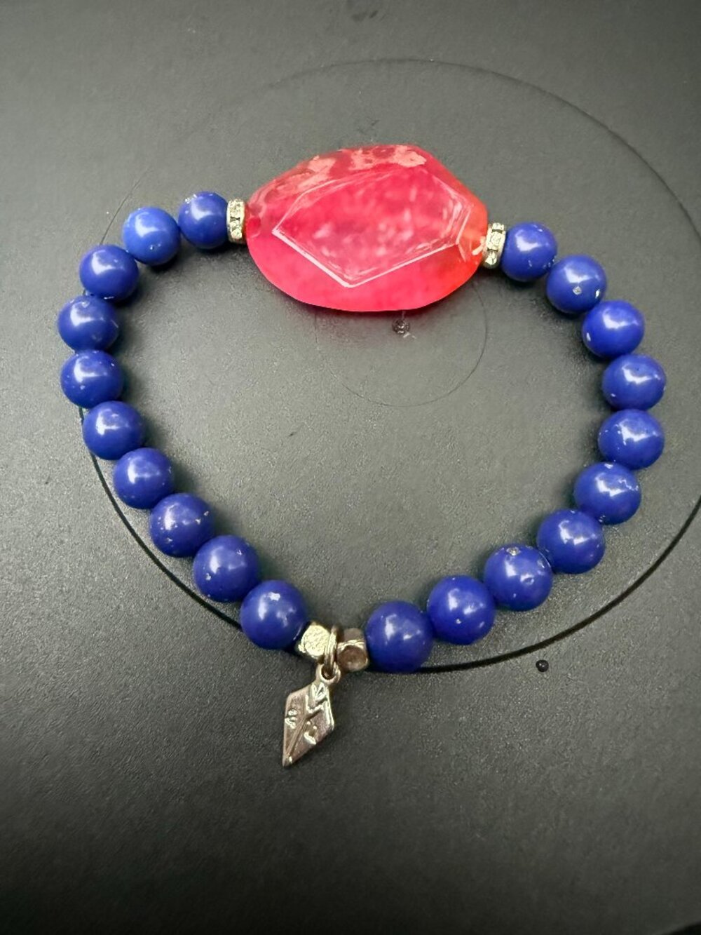 Lia Sophia AU Blue Bead w/ Big Red Agate Stretch Bracelet